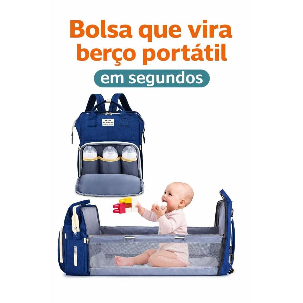 Mochila Bolsa Maternidade Multifuncional Vira Berço Portátil Impermeável Grande Capacidade Com Trocador e Porta Mamadeir