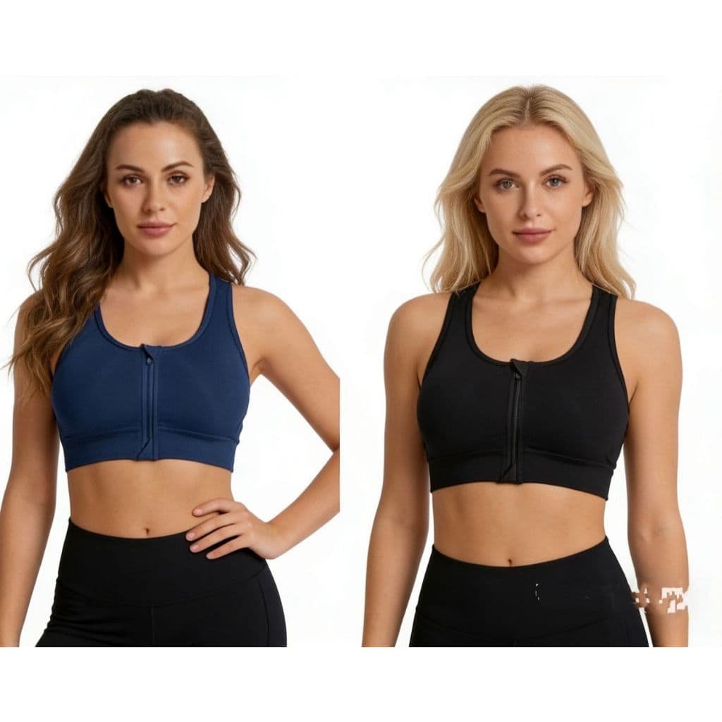 Sutiã Esportivo com Zíper Frontal Sem Costura Confortável Academia Top Feminino Respirável