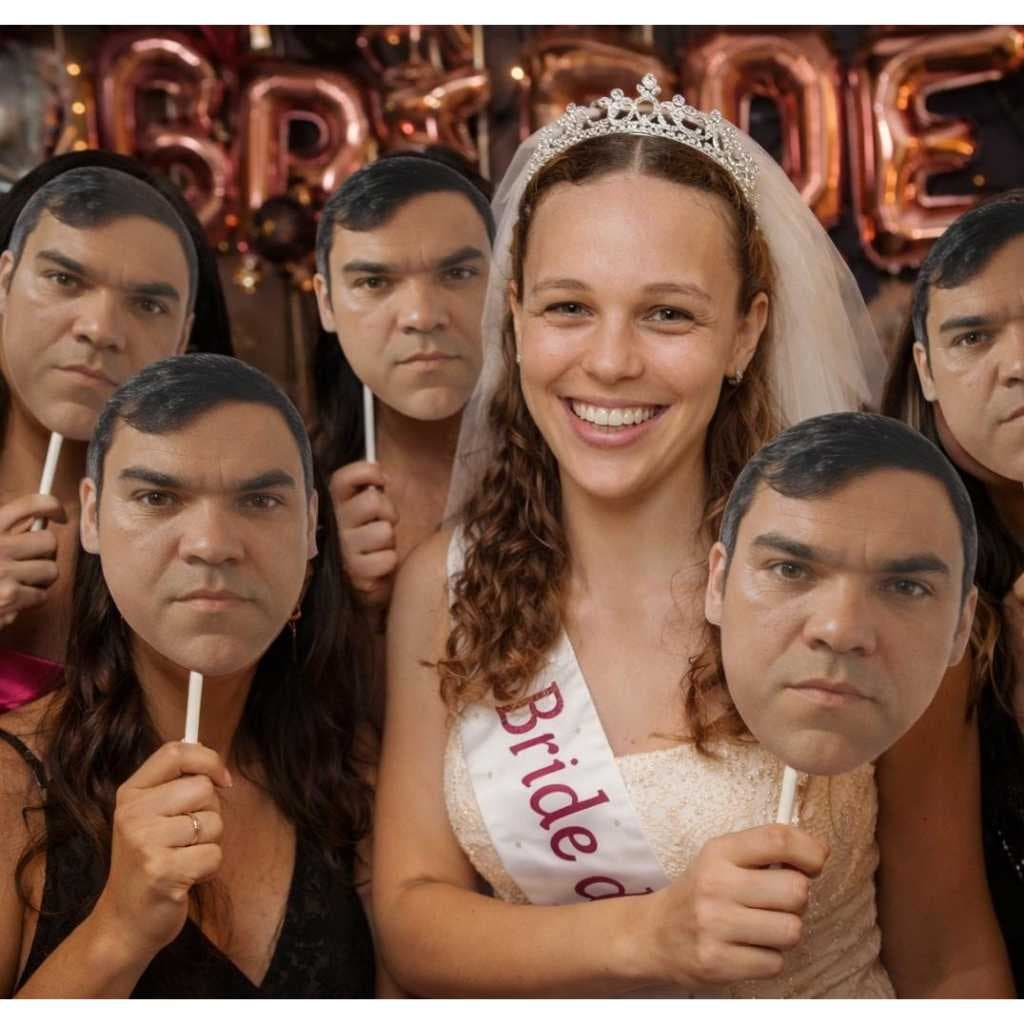 Kit Máscara Rosto Festa, Despedida de Solteira, Casamento, Noivo, Noiva, Mascara de Rosto