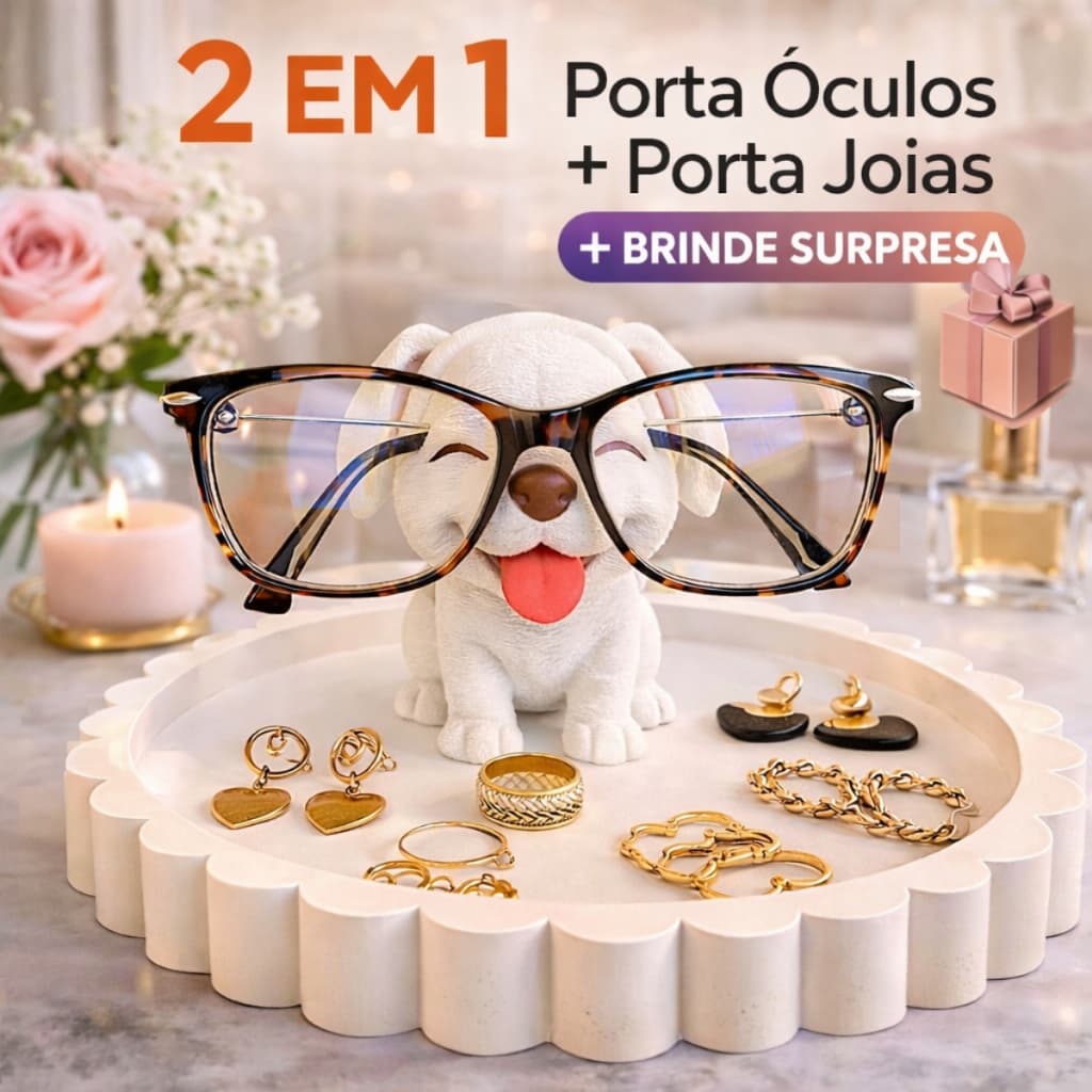 Porta Óculos Cachorro + Porta Jóias 2 em 1 Organizador de Acessórios Decorativo Presente Criativo