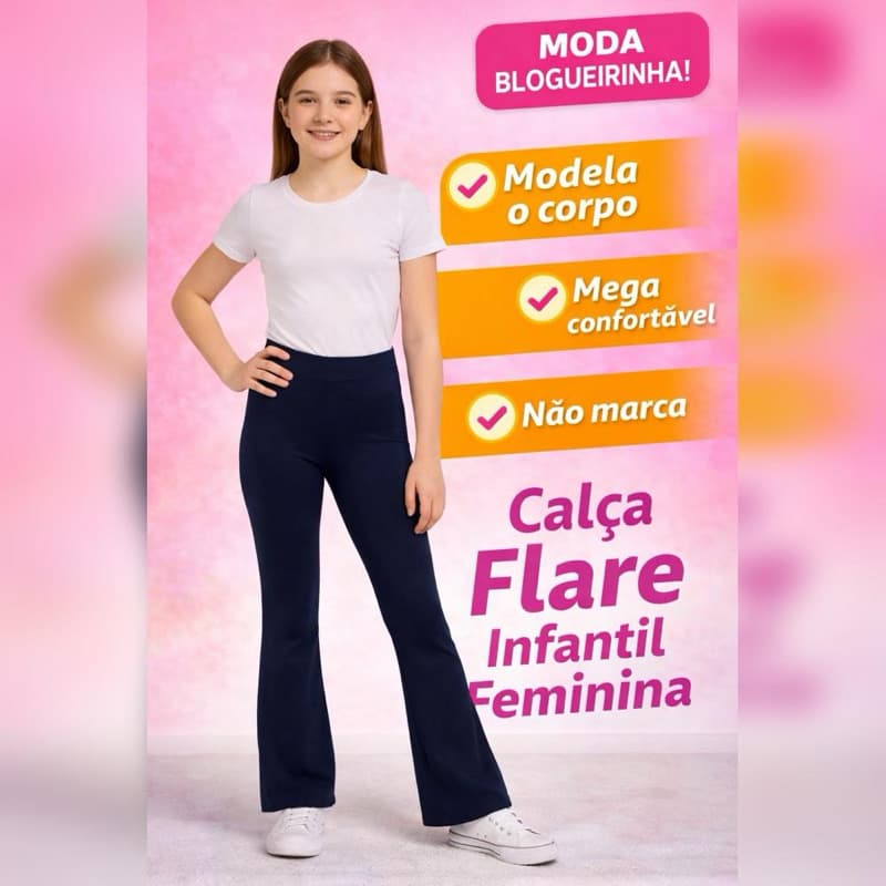 Calça Flare Infantil Feminina Legging Cintura Alta Confortável Não Marca Moda Blogueirinha