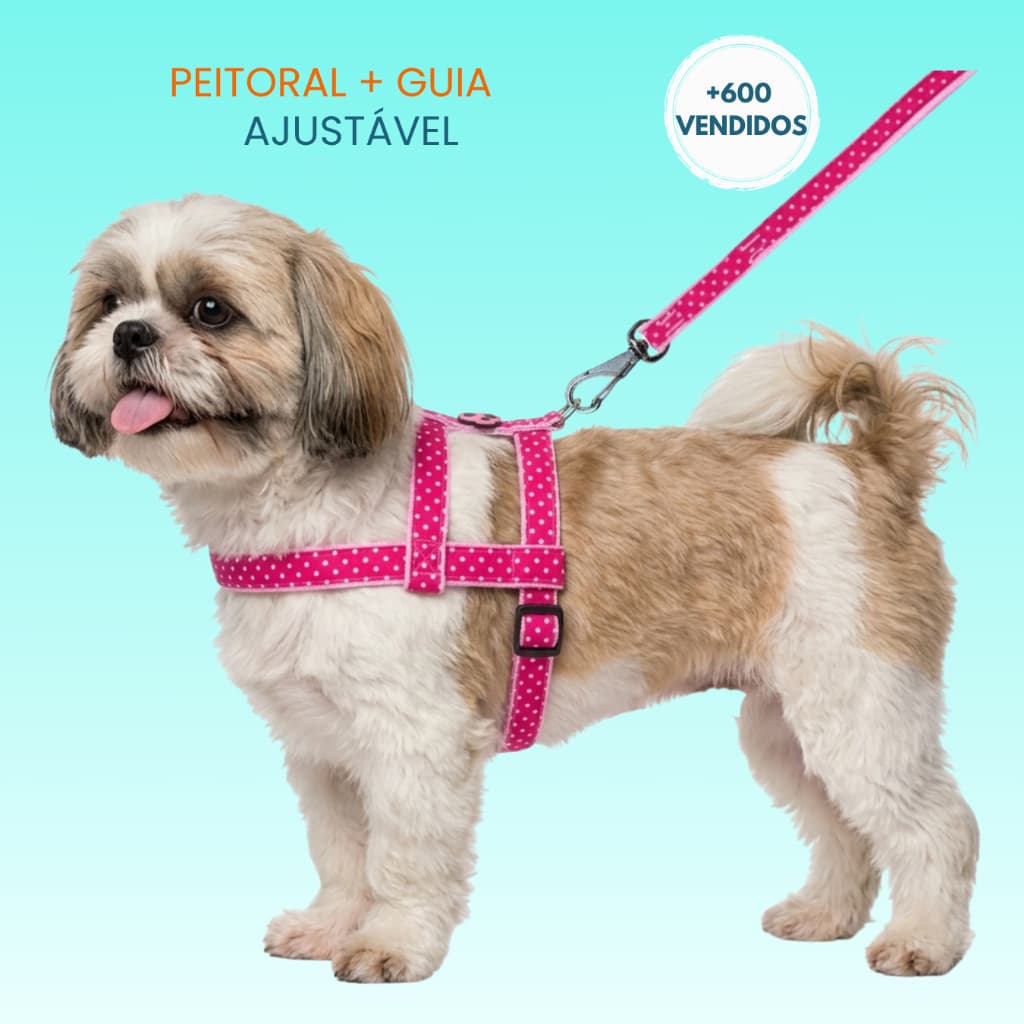 Peitoral para Cachorro Pequeno com Guia – Nylon Ajustável