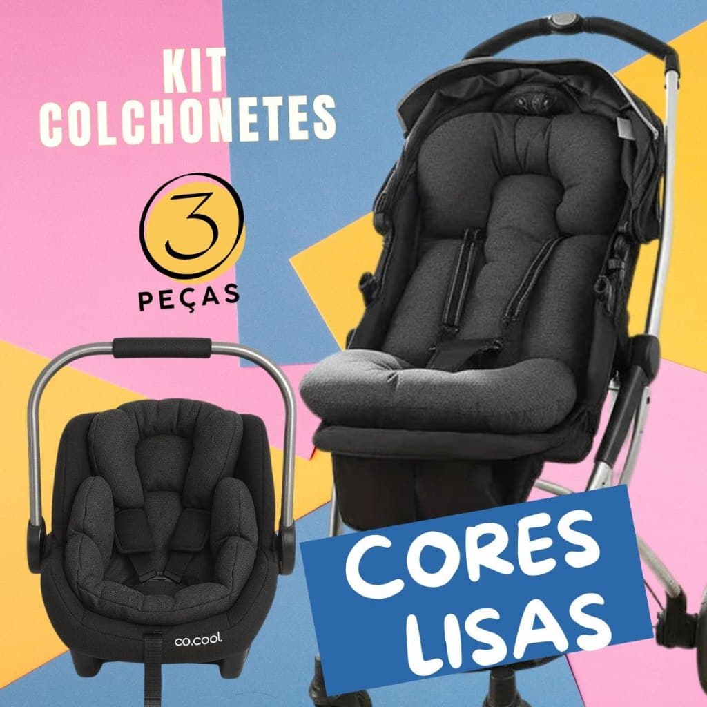 Kit Colchonetes 3 Peças Carrinho Bebê Conforto Premium Varias Cores