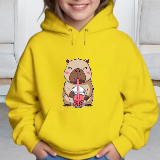 Blusa Moletom Infantil Menina Estampa Capivara Copo Capuz Canguru Casaco Inverno 4 ao 14
