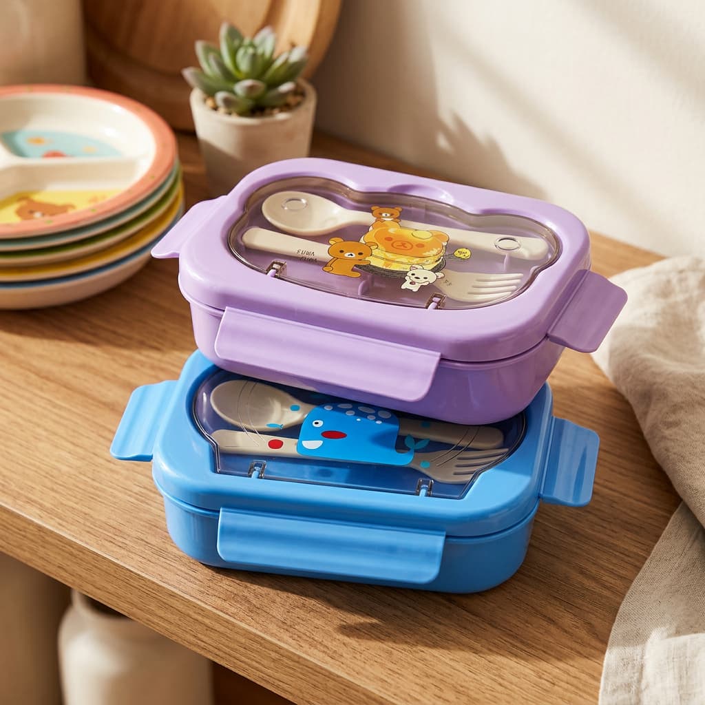 Lancheira Infantil Marmita Escolar Kit Com Talheres Divisórias Portátil Menino e Menina Viagem Passeio