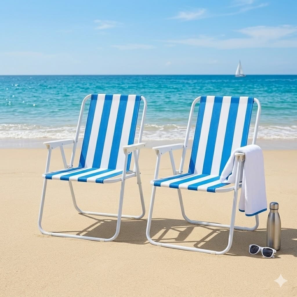 Kit 2 Cadeira de Praia Varanda Alta em Aço 110 kg Cores Variadas