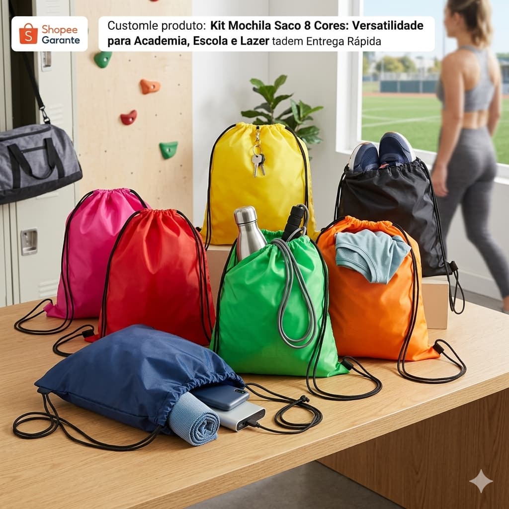 Kit 8 Mochila Saco Sacochila Esportiva Impermeável Atacado P/ Academia Treino Escola Lazer Passeio Ginástica Brinde Top