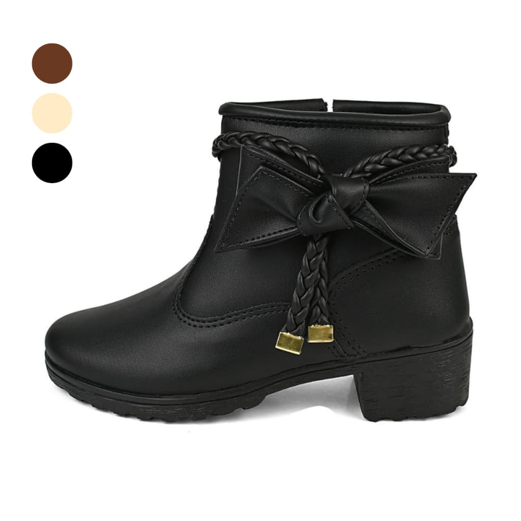 Bota Coturno Feminino Infantil Menina Ankle Boot Laço e Trança Lulopé