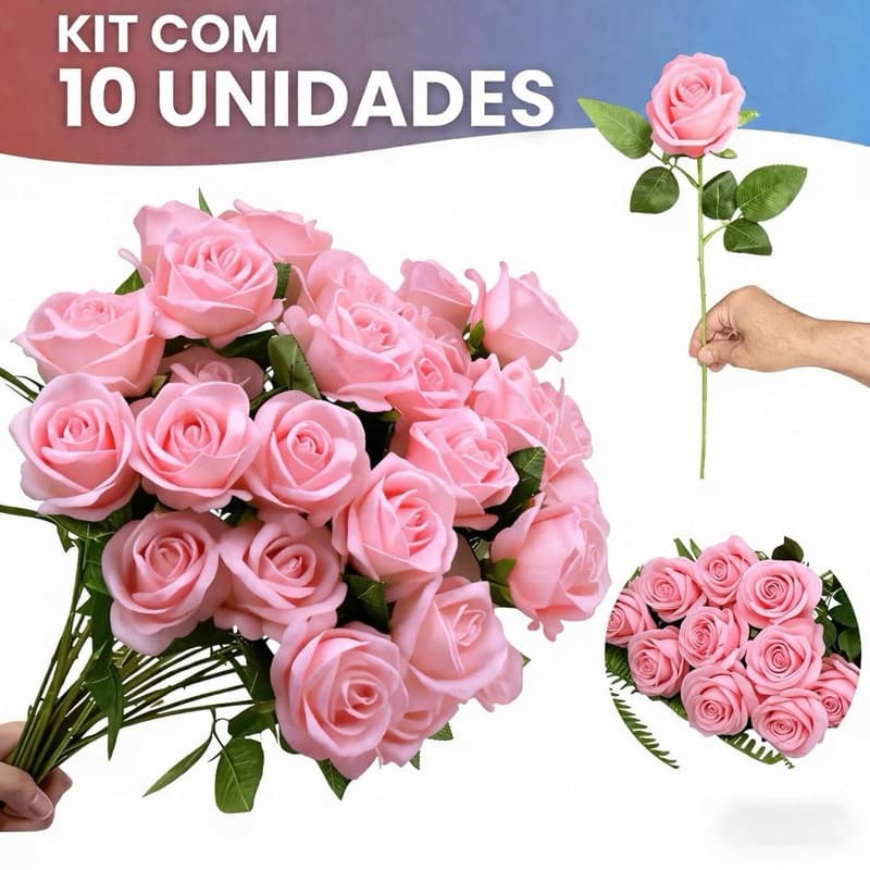 10 Rosas Artificial Cor De Rosa Aveludada Individual  Dia Das Mães Decoração Arranjo Flor