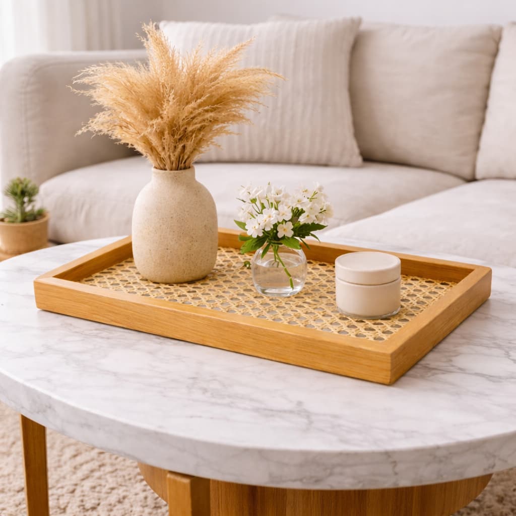 Bandeja Organizadora Decorativa Palha Vidro Marmorizado Multiuso Retangular Metal Dourado Rosê para Banheiro