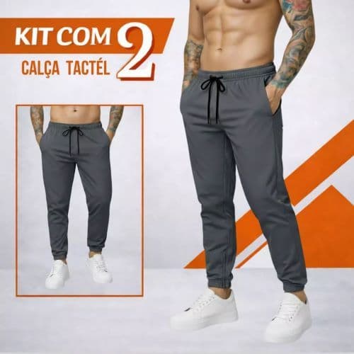 Kit 2 Calças Masculina Jogger Tactel Poliéster com Elastano para Pratica de Esportes Academia Treino