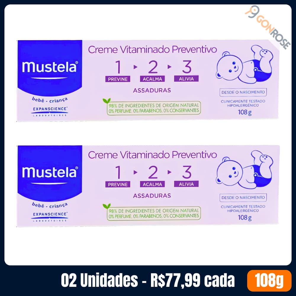 Kit com 2 Cremes Vitaminados para Assaduras Mustela 123 com 108g cada