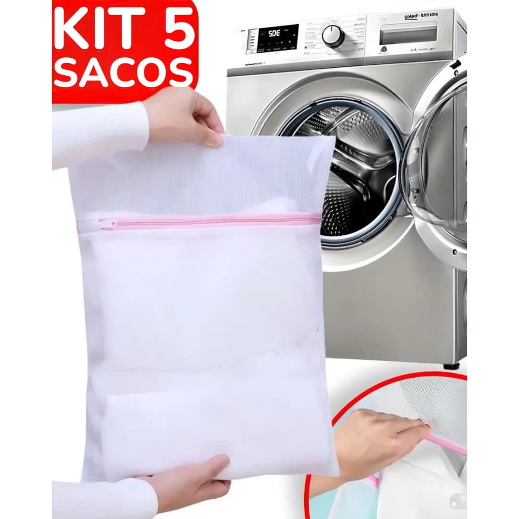 kit 5 Sacos para maquina de lavar roupas delicadas peças intimas ideal para organizar mala