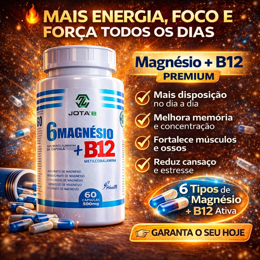 6 Magnésios + B12 (Metilcobalamina) Original Jota B - 60 Cápsulas 500mg