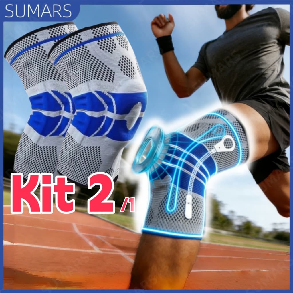 Kit 2/1 Joelheira Esportiva Compressão 3D Ortopedica Com Silicone e Aço Treino Alívio Dor Joelho