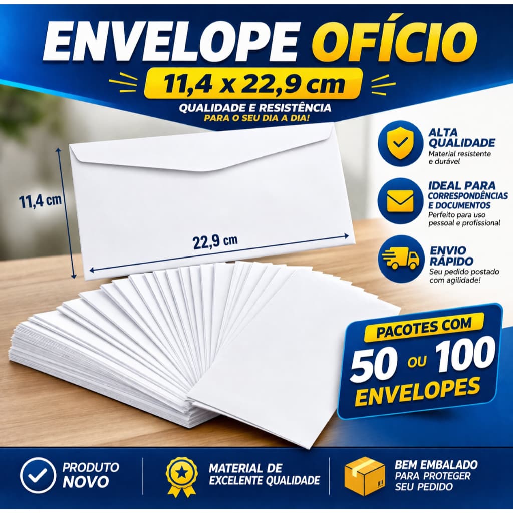 Envelope Carta Oficio Branco 114x229mm Correspondência kit c/50 ou 100 envelopes