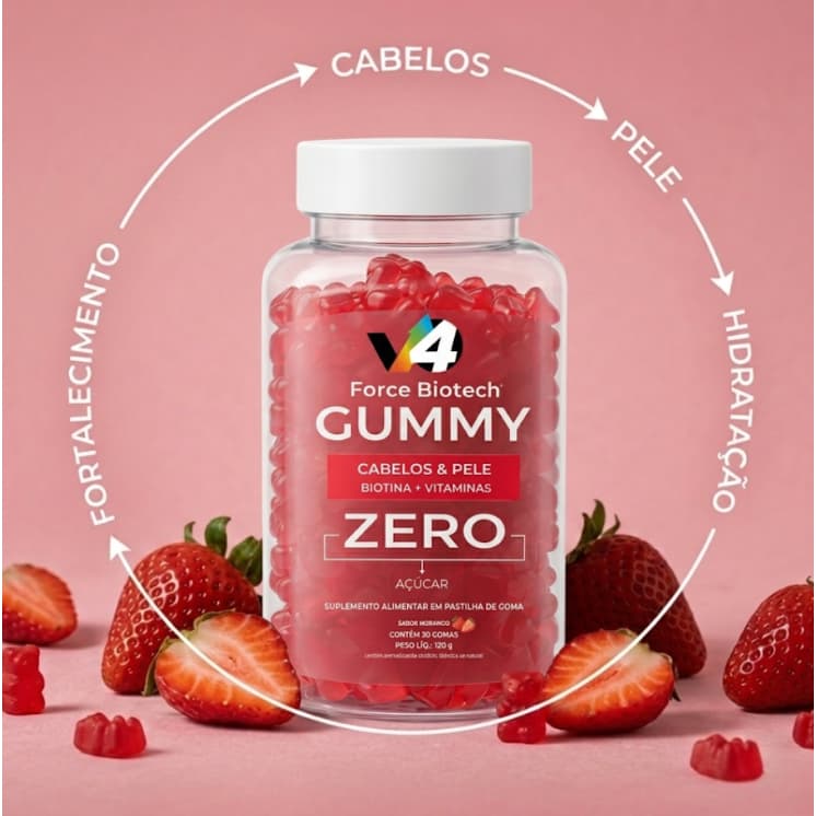 Biotina em Gummy - Force Biotech V4 30 Gominhas - ZERO Açúcar - Fortalecimento e Crescimento Capilar