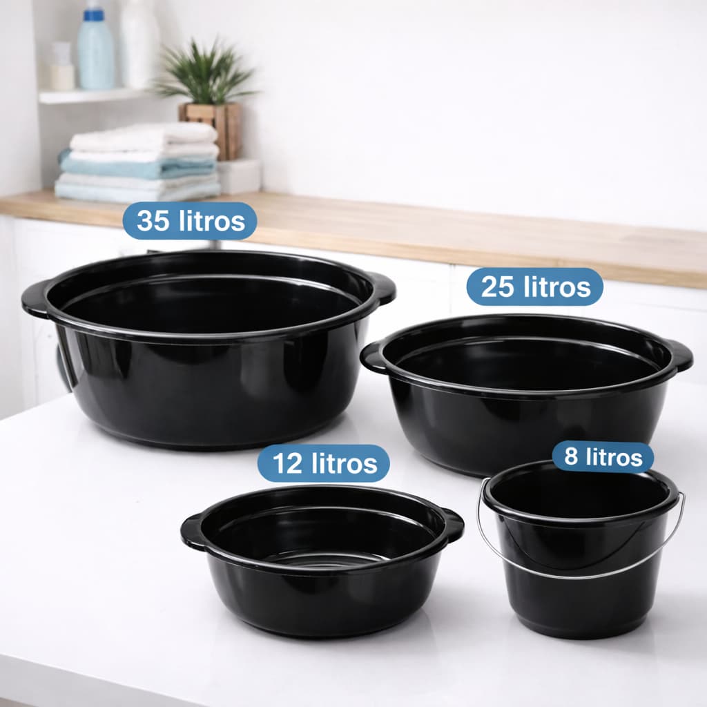 Kit 3 Bacias Plástico Grande 35L + 25 + 12L - Plasconex