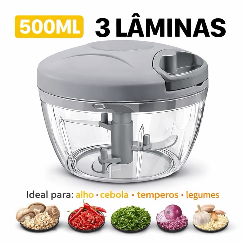 Triturador Manual 3 Lâminas 500ml Portátil Cozinha Alho Cebola