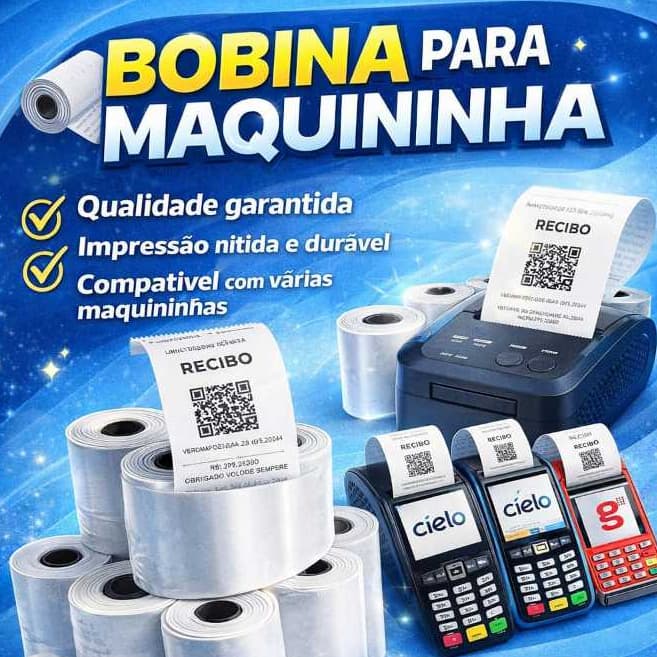 Bobinas Máquina de Cartão Brancas Kit para Maquininha de Cartão  57x16cm 5 unidades