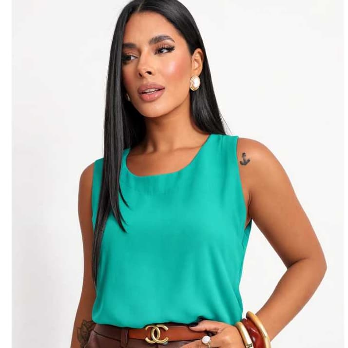 Blusa Feminina Regata Viscolinho Elegante Social Tecido Leve Várias Cores Moda Feminina