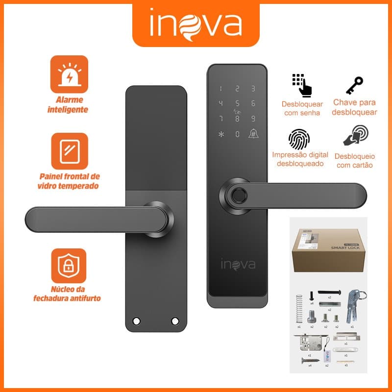 INOVA Fechadura Eletrica Eletronica Digital 5 Em 1 Porta Trava Biometria Senha Touch Biométrica