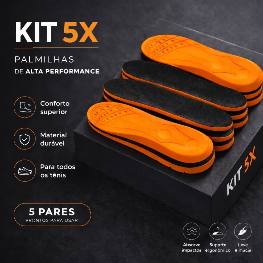 Kit com 5 Pares Palmilha Gel Ortopédico Anatómica Dores nos Pés Macia Dia A Dia Anti Impacto P.U Original