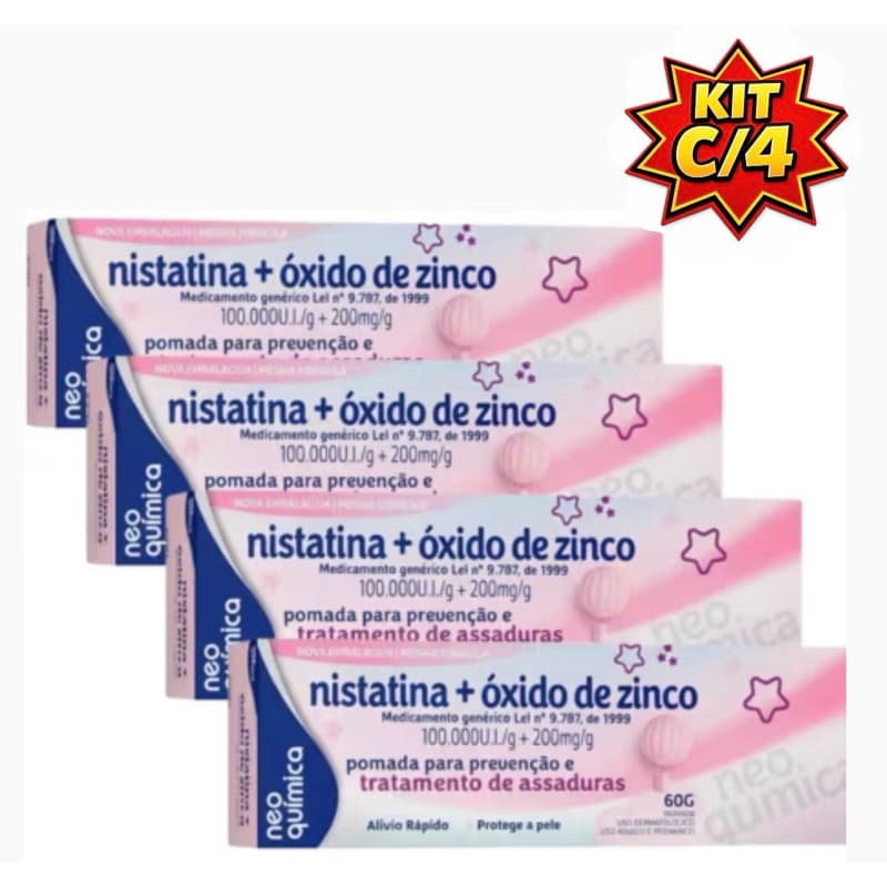 Pomada para Assaduras Nistatina + Ox Zinco 60grs - Kit c/4, c/3 ou c/2