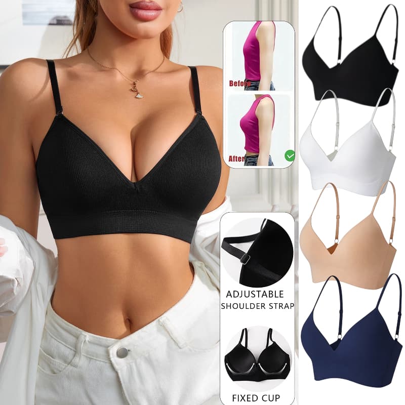 Sutiã Reforçado Feminino Listrado Preto Sem Costura - Confortável Respirável Estilo Balconette/Plunge 9331