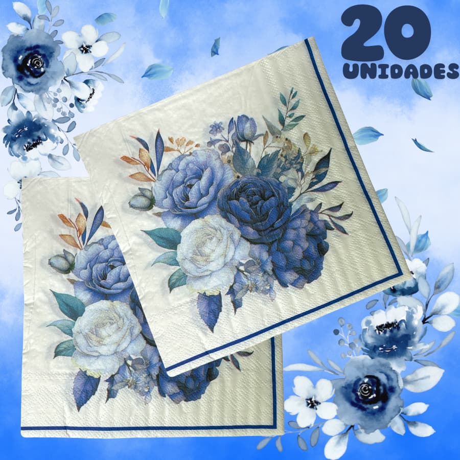 Guardanapo De Papel Folha Dupla 20 Un Flores Azuis Floral
