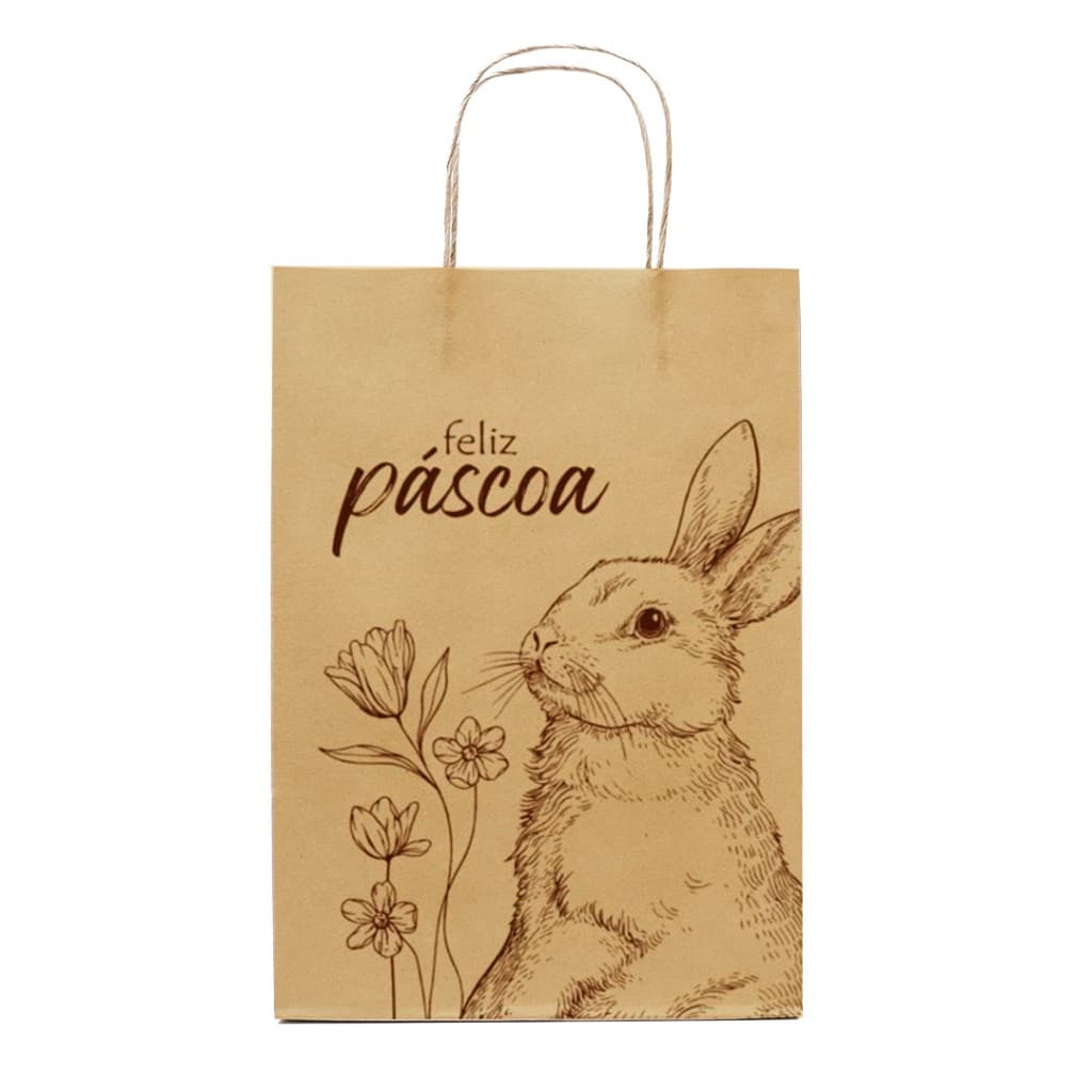 Sacola Páscoa Kraft  PP 13x07x21 – 30 Unidades – Embalagem Ovo de Colher Chocolate e Lembrança