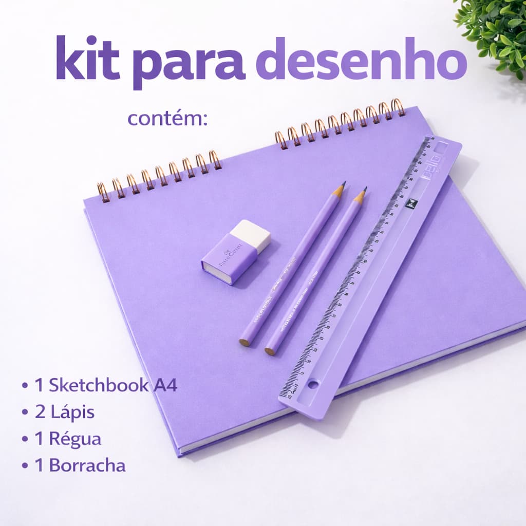 Kit Caderno de  Desenho Sketchbook A4 180 gramas  5 itens Cores Azul Lilás e Rosa