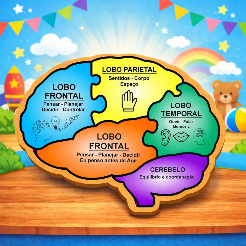 Quebra Cabeça Educativo Formato Cérebro MDF Infantil Pedagógico