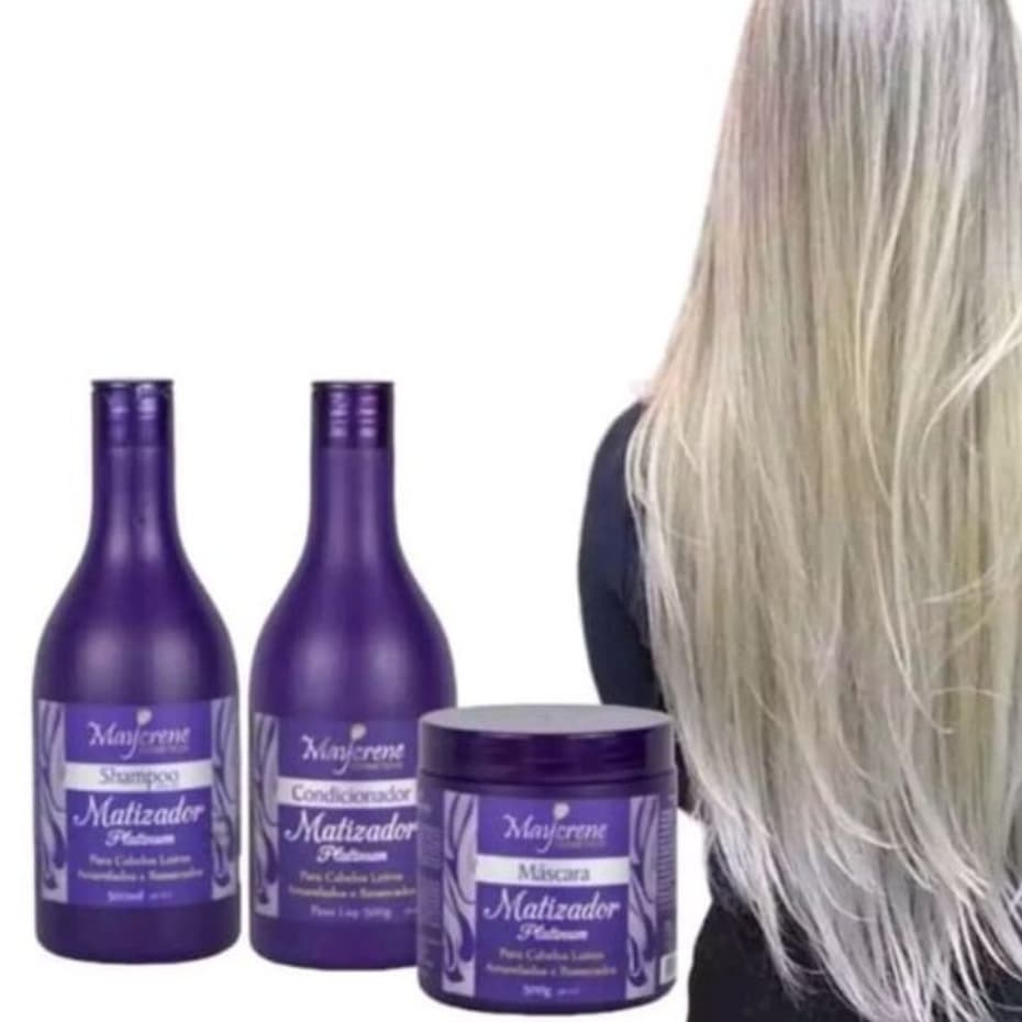 Kit Shamp + Cond + Masc Matizador Platinum Loiro Grisalho Branco Maycrene Pronta Entrega