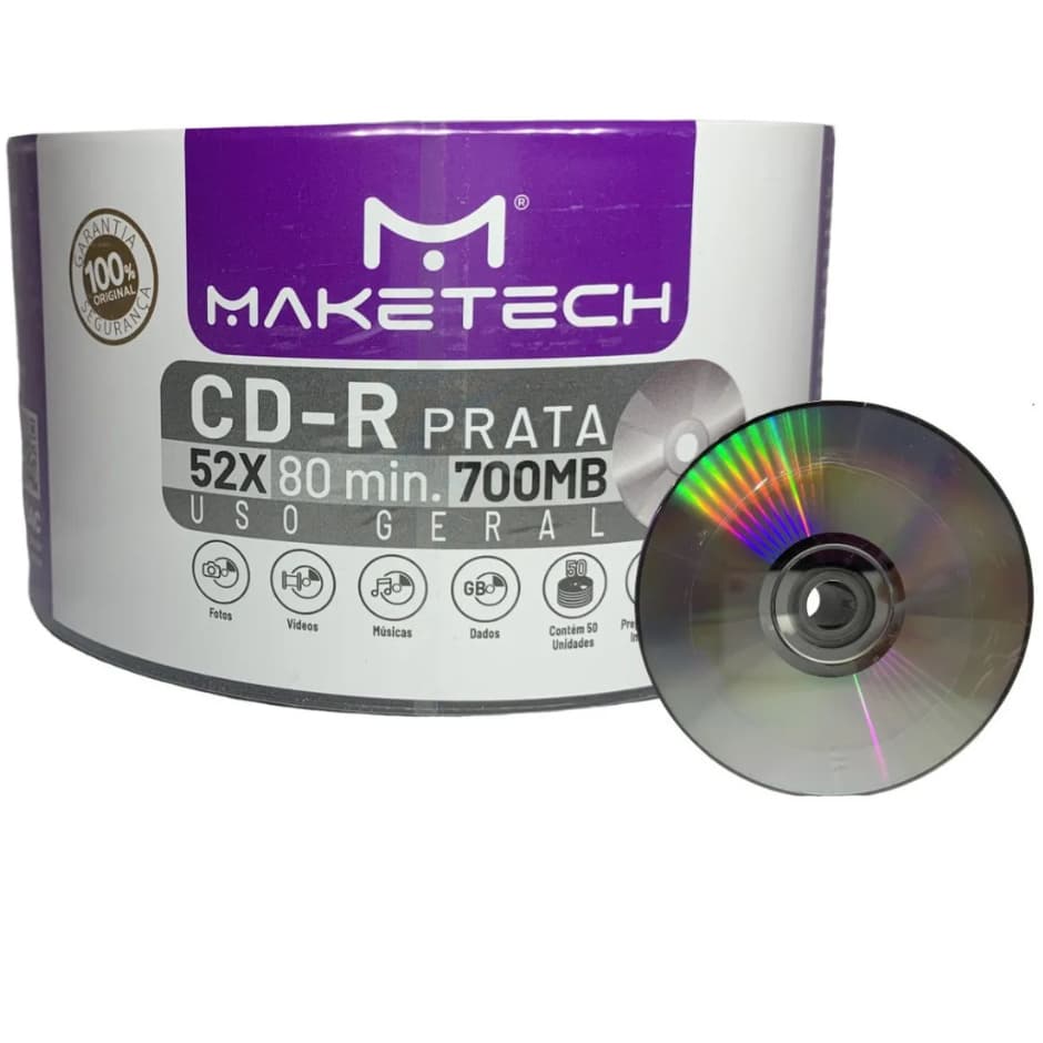 50 Cd-r Prata 700mb 80min 52x- Maketech