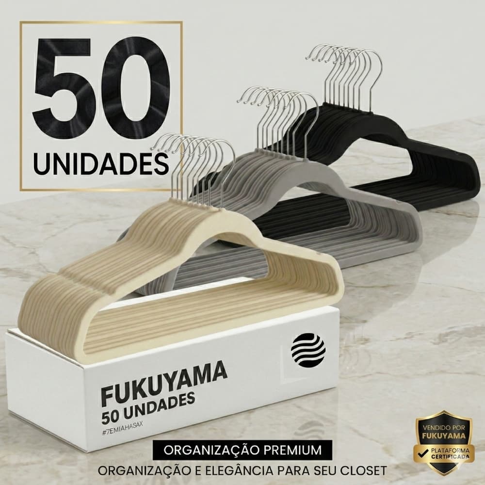 KIT 50 CABIDES DE VELUDO ANTIDESLIZANTE PREMIUM FUKUYAMA Com Gancho Giratório 360° ESCOLHA A COR