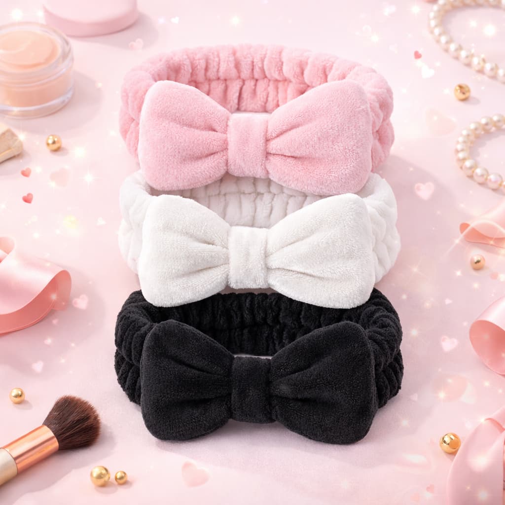 3 Faixas Laço Maquiagem Makeup Toalha Tiara Cabelo Rosto Skin Care