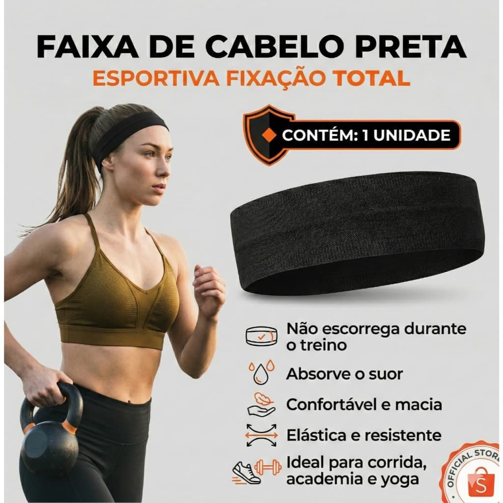 Faixa De Cabelo Preta Penteado Esportiva Estilosa Moda Versátil Unissex Confortável Fitness