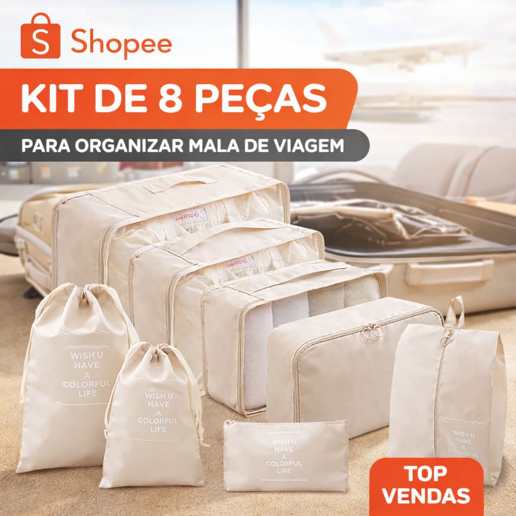 Kit 8 Peças Organizadoras De Viagens Conjunto Organizador de Bagagem Para Malas e Bolsas