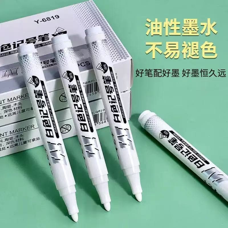 Caneta Marcador Permanente Branco | Permanent White Marker Kit 12 Unidades Tinta Branca para Plástico, Metal, Vidros