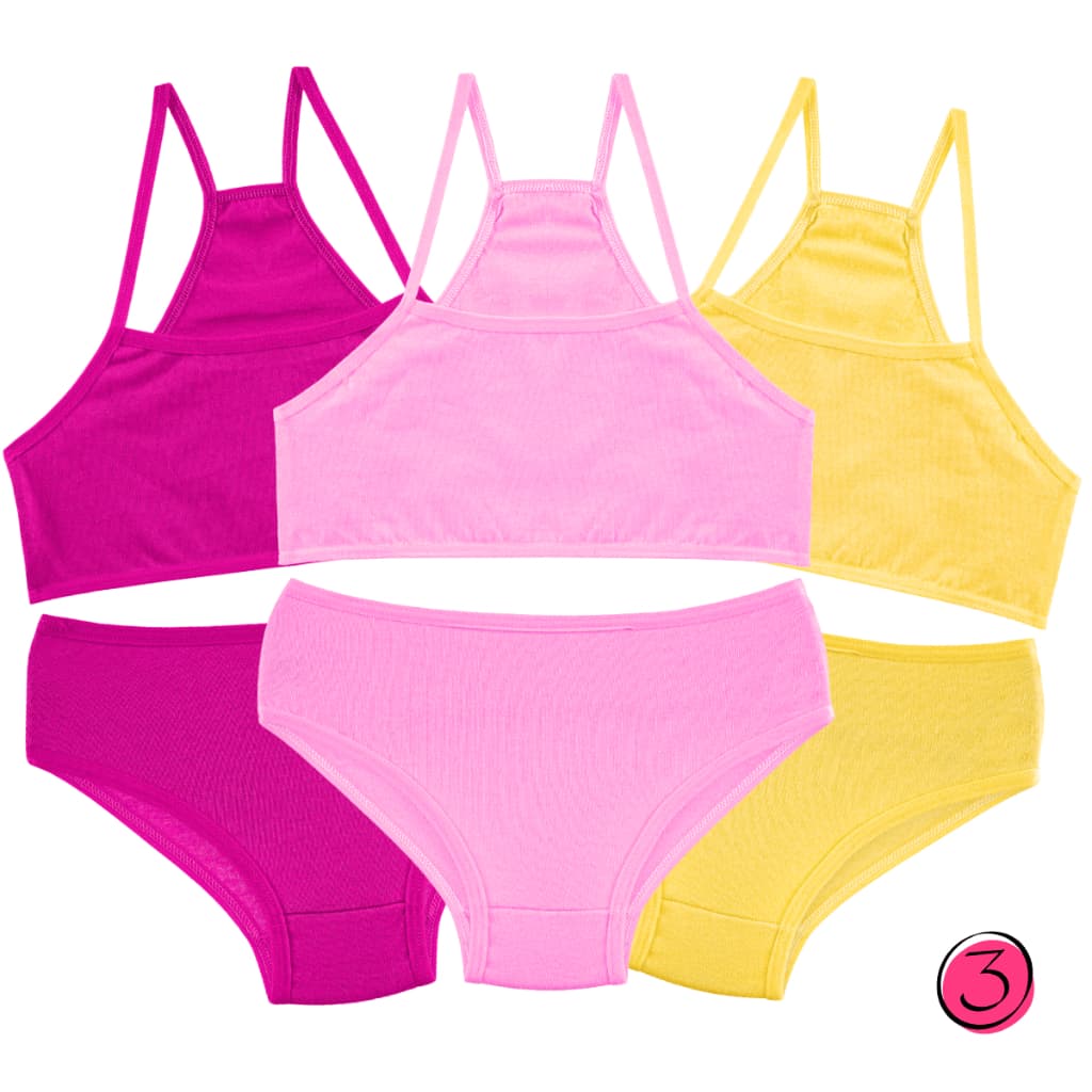 KIT 3 Conjunto Infantil Liso Top Nadador e Calcinha Menina Moça Antialérgica 100% Algodão