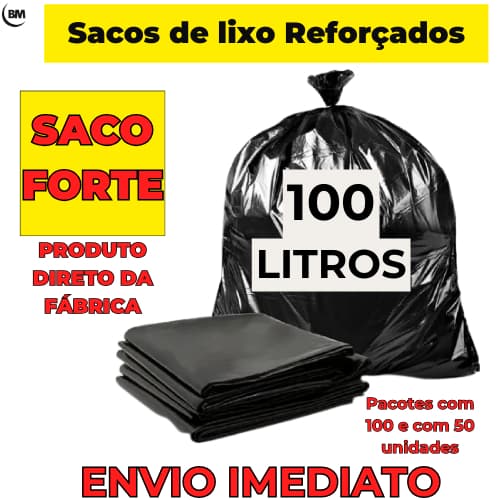 Saco de lixo 100 litros Preto Reforçado Resistente direto da fábrica c/100 e 50un