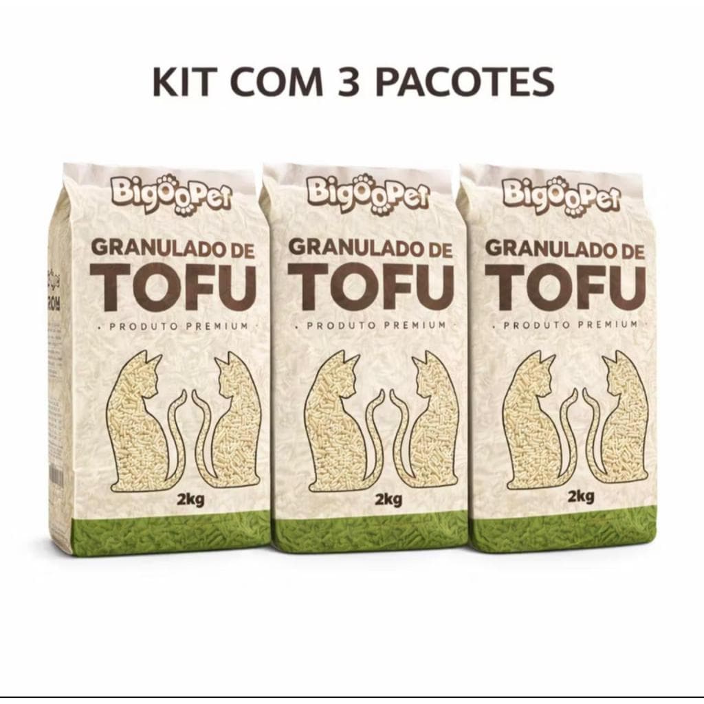 Granulado de Tofu Para Gatos BIGOOPET 2kg - Alta Absorção + Zero Cheiro KIT COM 3 UNIDADES