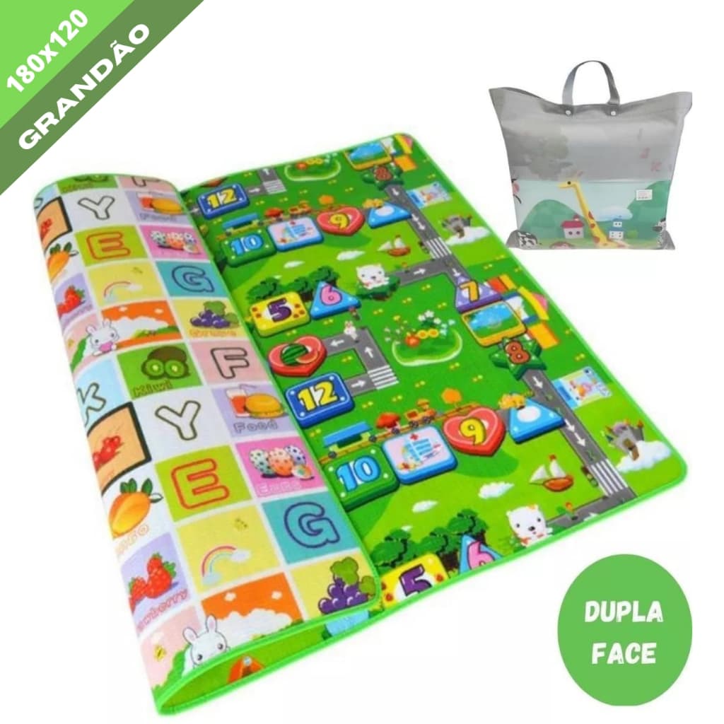 Tapete de Atividades Dupla Face Infantil Bebê Gigante Tatame Educativo Criança