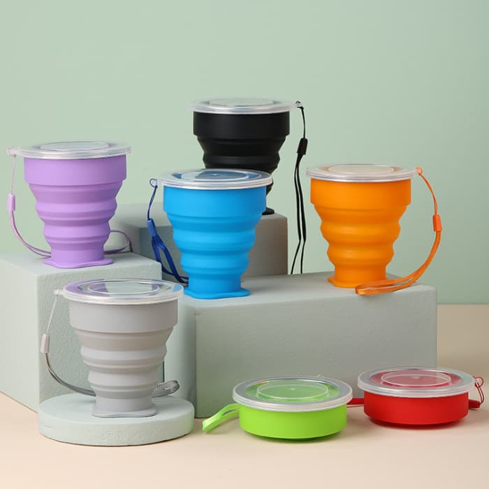 Copo De Silicone 200ml Reutilizável Dobrável Com Alça