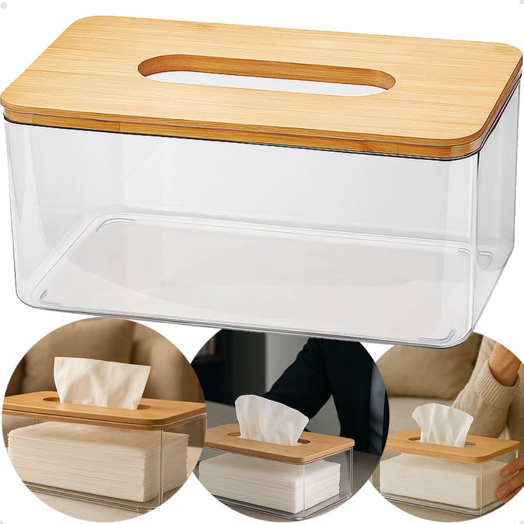 Caixa Porta Lenços De Papel Retangular Em Bambu Inter folhas Multifuncional Design de Luxo