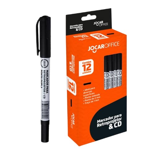 Marcador Caneta Permanente Ponta Dupla Jocar Preto Com 1 Unidade ou caixa com 12 unidades