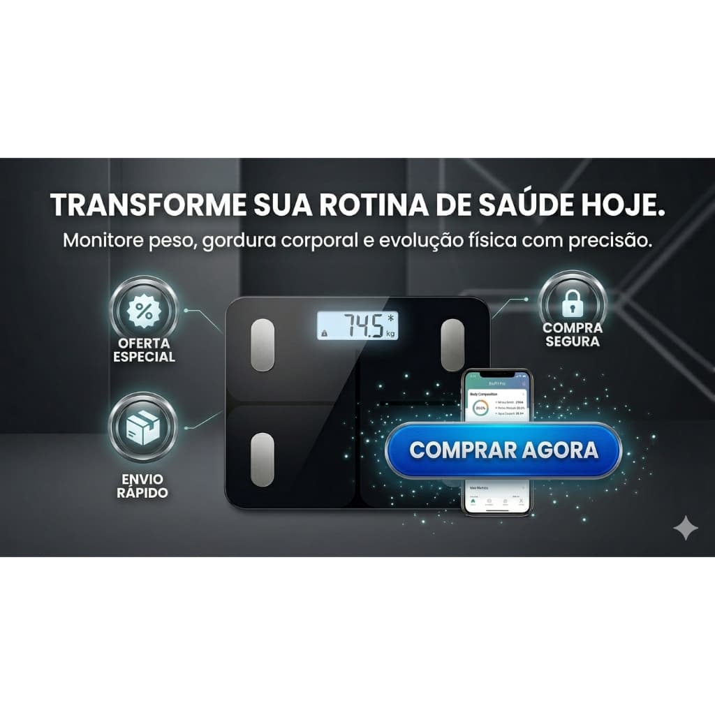 Balança Digital Bioimpedância Profissional Bluetooth App 15 Índices Smart