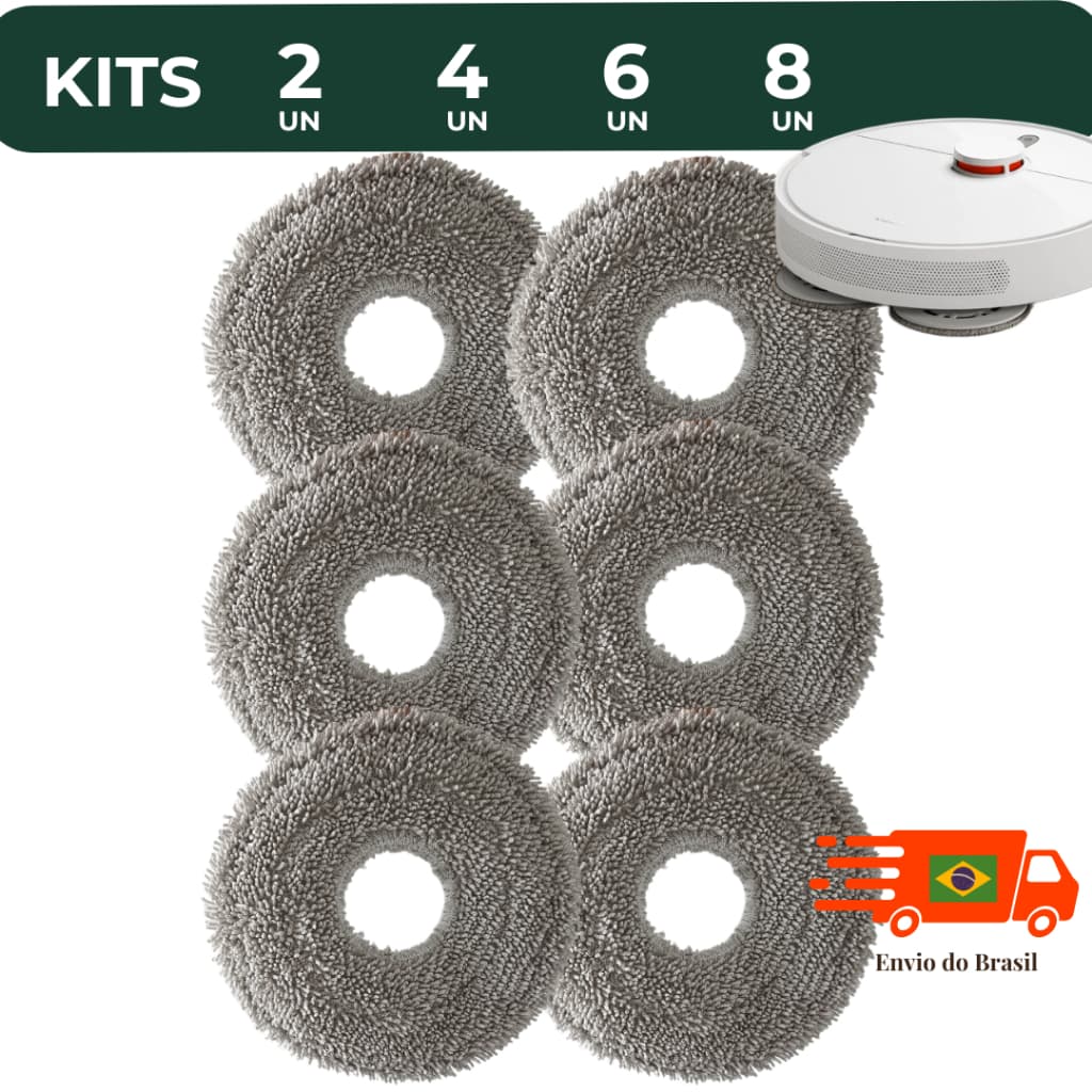 KIT Mop Pano P/ Robô Aspirador Compatível Xiaomi S10+ S20+ X10+ X20+ X20 Max X20 Pro S40 Pro