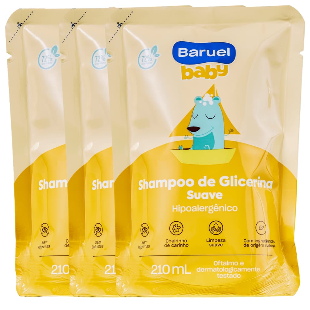 Baruel Baby Kit 3 Refil Shampoo  Glicerina Suave 210ml cada